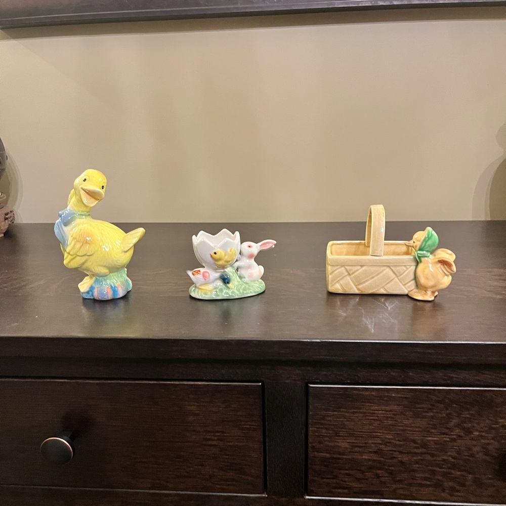 3 Vintage Ceramic Easter Table Decor Rabbit Duck Chick
